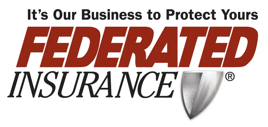 A federated insurance logo with a shield on it.