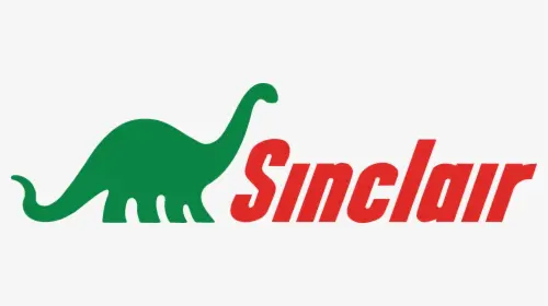 A green dinosaur is next to the sinclair logo.